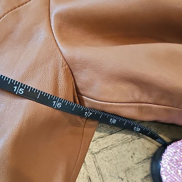 Brown leather moto jacket size L Aqua excellent condition - Picture 5 of 14